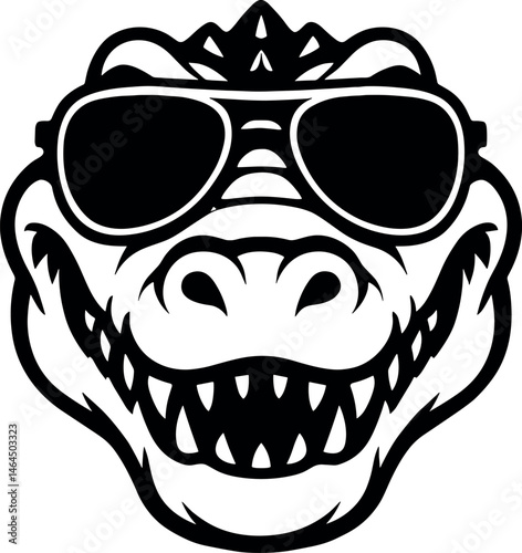 Crocodile with Sunglasses Vector Black Silhouette Cricut Print Design Isolated On A Plain White Background