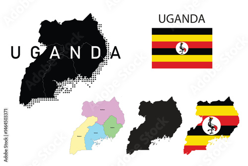 Uganda flag and map illustration vector.	
