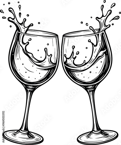 Clinking Glasses vector black silhouette print design