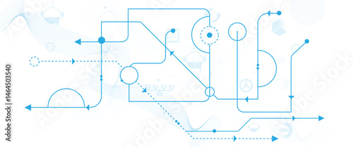 Abstract digital technology futuristic internet network speed connection white and blue background. Technology background with crossed lines and dots.