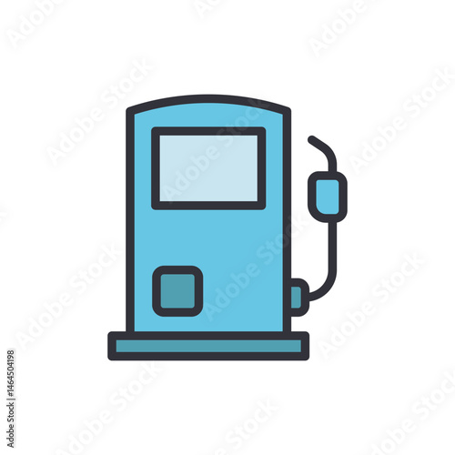 Simple blue gas station dispensing fuel for transportation vehicles