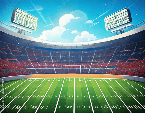 Cartoon Football Field with Scoreboard and Lights