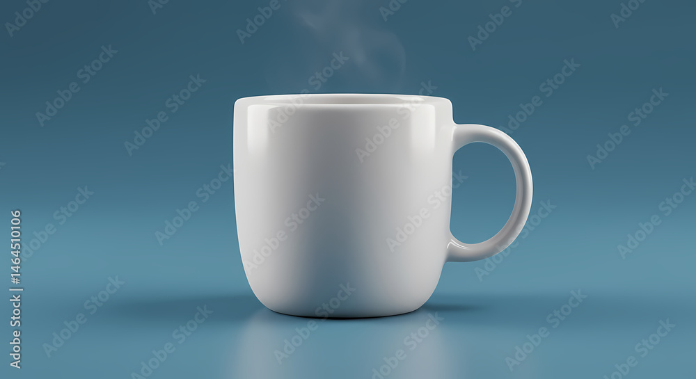 Obraz premium Steaming White Coffee Mug on Teal Background