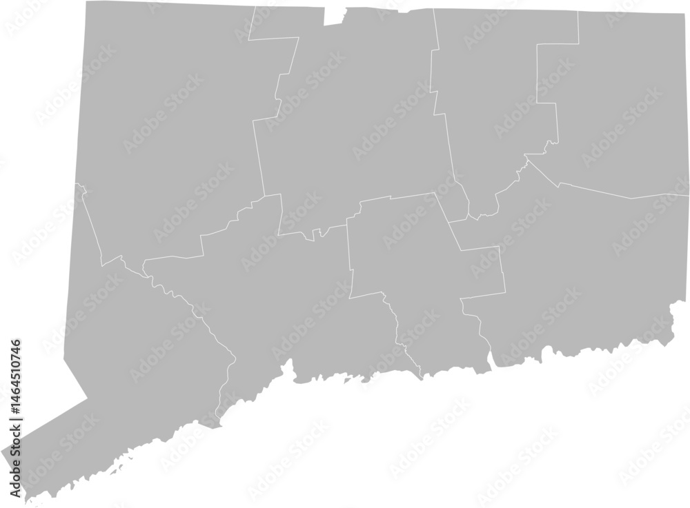 Obraz premium Connecticut vector map with county boundaries (Web Mercator projection, PPT-compatible & fully editable)