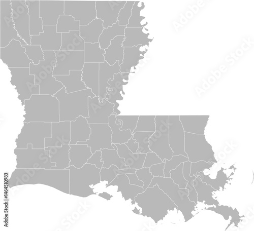 Louisiana vector map with county boundaries (Web Mercator projection, PPT-compatible & fully editable)
