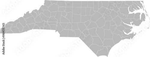 North Carolina vector map with county boundaries (Web Mercator projection, PPT-compatible & fully editable)