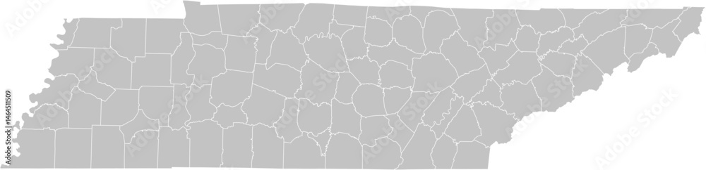 Fototapeta premium Tennessee vector map with county boundaries (Web Mercator projection, PPT-compatible & fully editable)