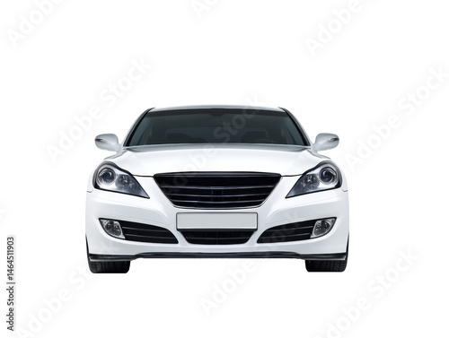 Modern white sedan with sleek design and prominent grille, cut out
