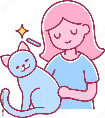Girl Brushing Cat Icon Child Pet Care Animal Transparent Background
