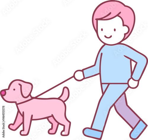 Boy Walking Dog Leash Icon Child Pet Outdoor Transparent Background