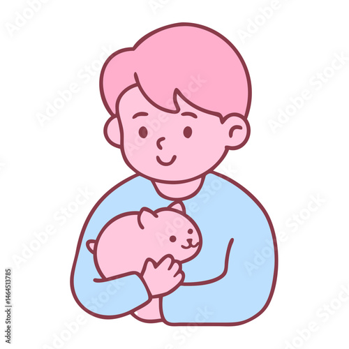 Boy Holding Pet Hamster Icon Child Animal Care Rodent Transparent Background