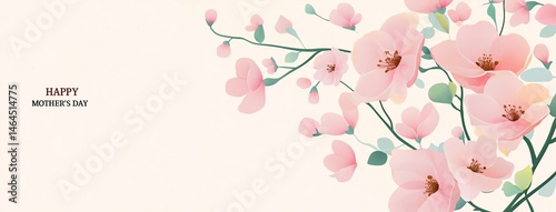 Soft vector Mother’s Day floral card banner with pink tones, elegant flat design, and blank area for personalized greeting or message on right side