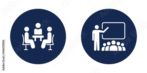 Editable meeting room symbol. Flat design boardroom icon. Team collaboration room icon. Round table meeting icon. Vector illustration.