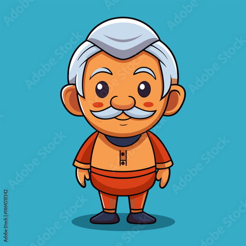 Cartoon illustration of a cute and happy elderly man