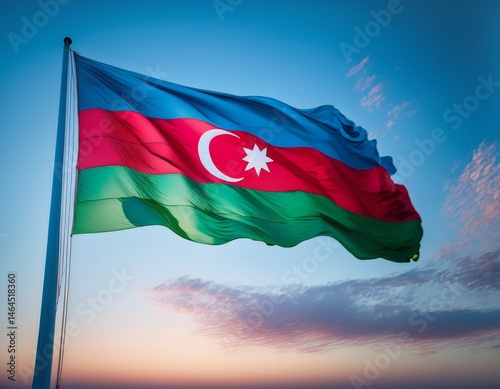 Azerbaijan flag waving on blue sky background