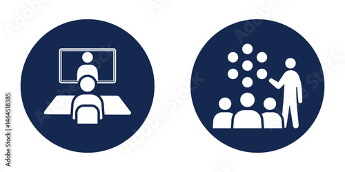 Editable meeting room symbol. Flat design boardroom icon. Team collaboration room icon. Round table meeting icon. Vector illustration.