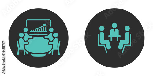 Meeting room icon set. Flat vector icon representing a business conference room. Ideal for corporate websites, mobile apps, and infographics.