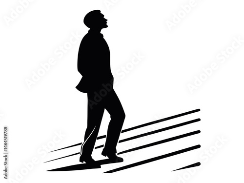 Silhouette of a distressed businessman. Determined Businessman Ascending Abstract Steps, businessman, business, man, suit, silhouette, challenge, sad, melancholy, thinking, leadership issues, Business