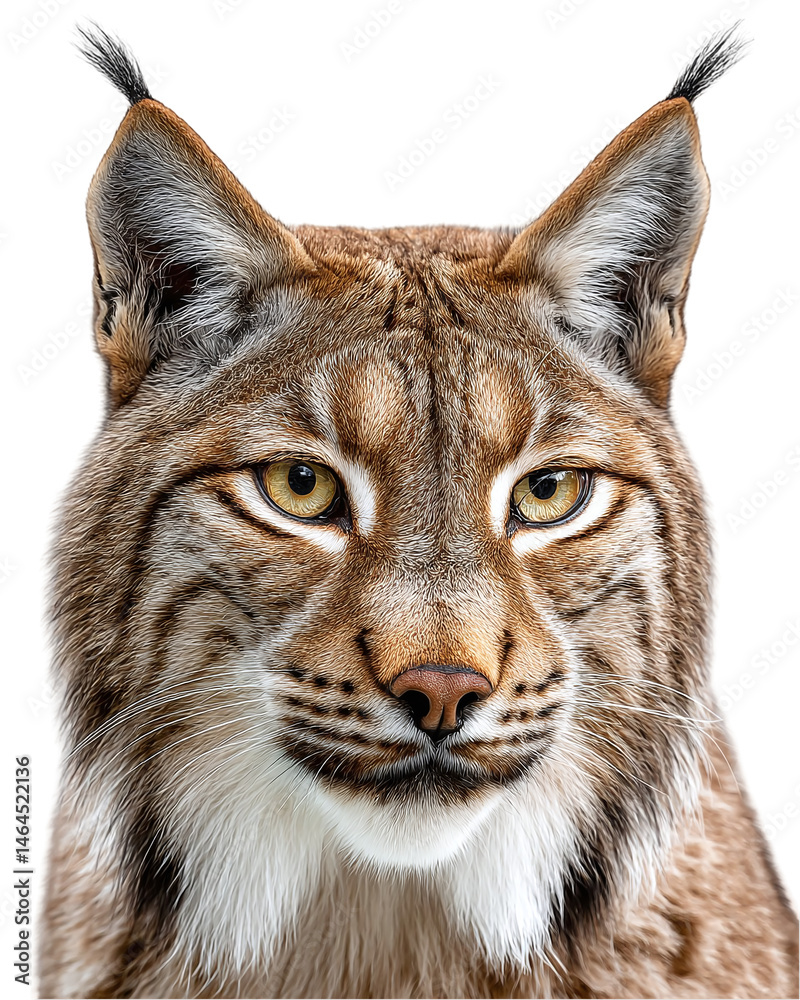 Obraz premium Close-up of a majestic lynx with prominent ears and striking eyes, set against a neutral background