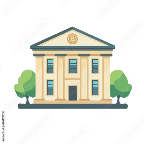2D flat Bank Building vector illustration, isolated on a white background.