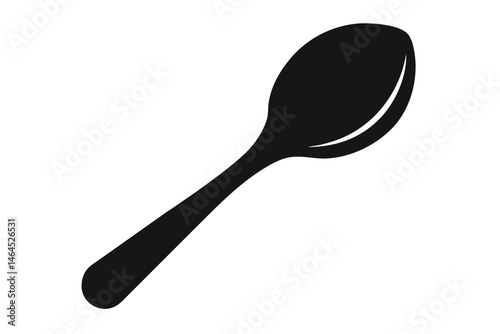 A single black spoon is displayed diagonally against a stark white background