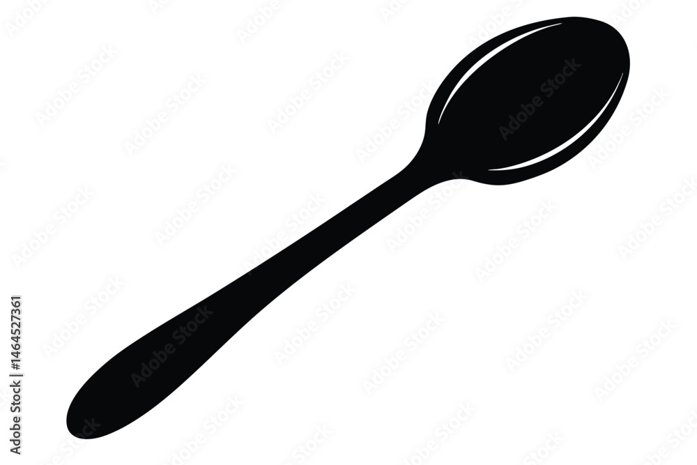Simple black spoon illustration with rounded bowl and slender handle on clean white Simple black spoon illustration with rounded bowl and slender handle on clean white