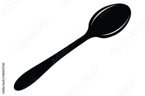 Simple black spoon illustration with rounded bowl and slender handle on clean white