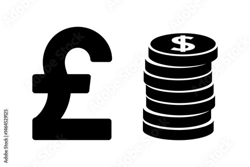 Pound sterling and dollar coins financial vector
