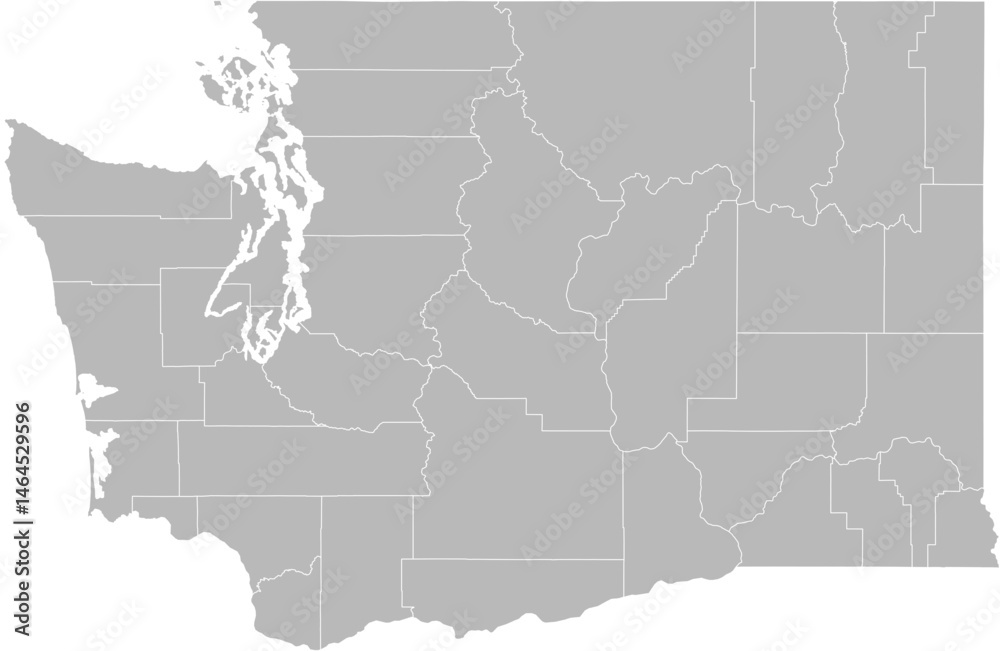 Obraz premium Washington vector map with county boundaries (Web Mercator projection, PPT-compatible & fully editable)