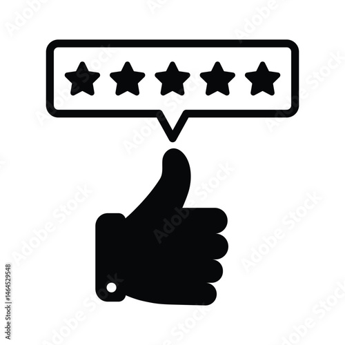 Сustomer satisfaction icon. Reputation 5 stars icon with thumb up. Quality review with feedback template. Customer reputation concept vector illustration isolated on white background.