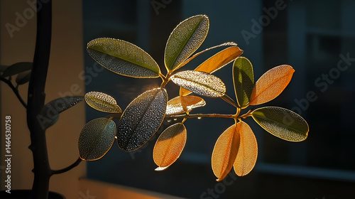 Golden Metal Leaves Artwork with Backlighting