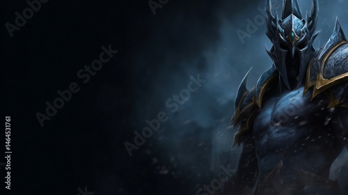 Obraz na płótnie Dark armored warlord with glowing eyes, Powerful fantasy warrior in mist, Ideal for video game or battle concept art w salonie