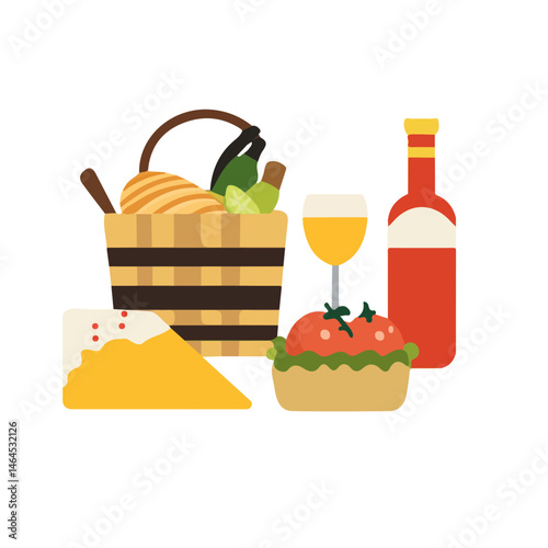 2D flat vector illustration of Weekend Picnic, isolated on a white background.
