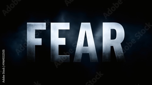 Obraz na płótnie FEAR text with dramatic lighting, Silver metallic letters on dark background, Used in thriller or horror branding visuals w salonie