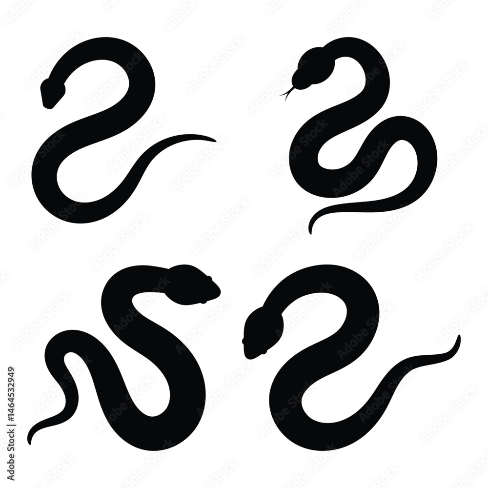Snake silhouette set vector illustration isolated on white background. Snake silhouette set vector illustration isolated on white background.