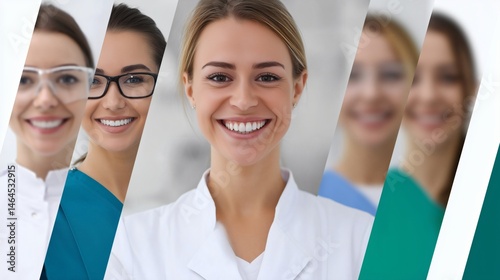 Group of smiling dental professionals, Portrait collage of female dentists, Great for teamwork and healthcare concept design