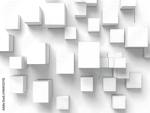 Abstract White Cubes, 3D Geometric Pattern, Scattered Blocks Background