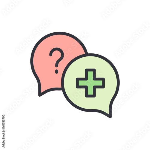 Medical consultation icon with speech bubbles showing assistance and query