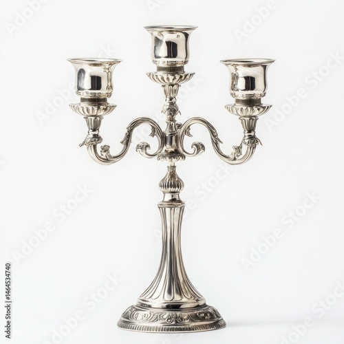 Victorian silver candelabra isolated on white background. 
