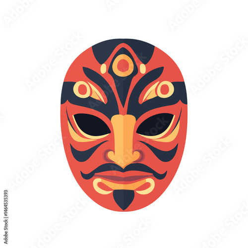 2D flat vector illustration of Traditional Mask, isolated on a white background.