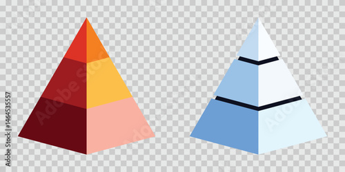 Colored triangular pyramid. Multi layered triangular pyramid chart with colored segments, ideal for representing structured data like Maslow’s hierarchy of needs, sales funnels, or strategic processes