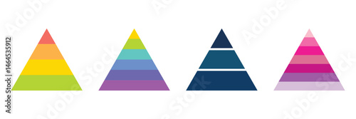 Pyramid infographic set. Colorful vector triangle diagram, triangular pyramid infographics, designed for business presentations, charts, educational materials. pyramid diagrams with ascending levels.