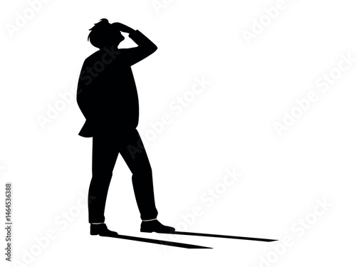 Businessperson Facing a Computer Problem, person hunched over a laptop, head in hand, expressing frustration and possible difficulty. silhouette, person, businessperson, stressed, frustrated, anxious,