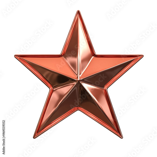 Shiny metallic rose gold star against striped background photo