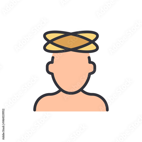 Person dizzy with swirling symbols overhead conveying feeling unwell situation