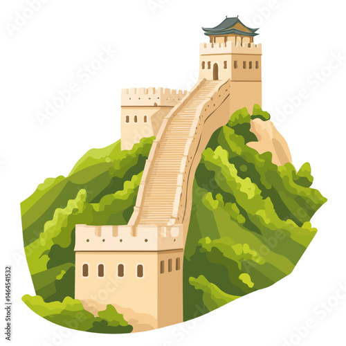 2D flat Great Wall Of China vector illustration, isolated on a white background.