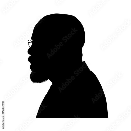 Silhouette of an elderly Black man wearing glasses – vector illustration.