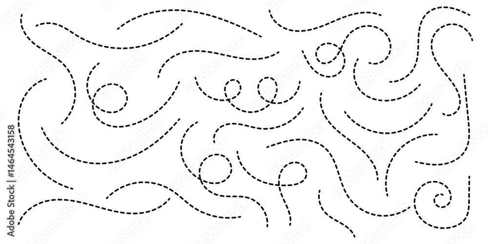 Hand drawn curve dotted line, Spiral dotted line hand drawn, Dotted lines path on white background