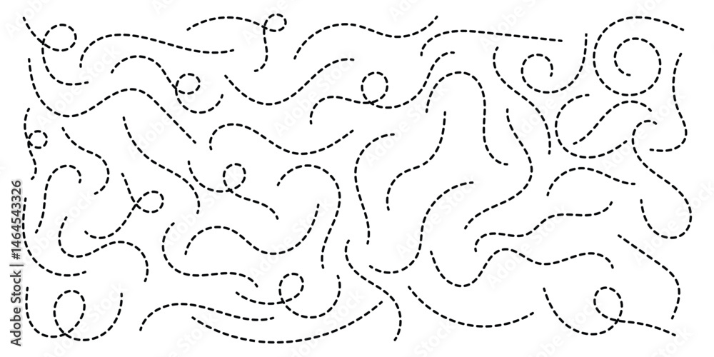 Hand drawn curve dotted line, Spiral dotted line hand drawn, Dotted lines path on white background
