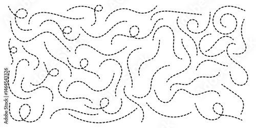 Hand drawn curve dotted line, Spiral dotted line hand drawn, Dotted lines path on white background